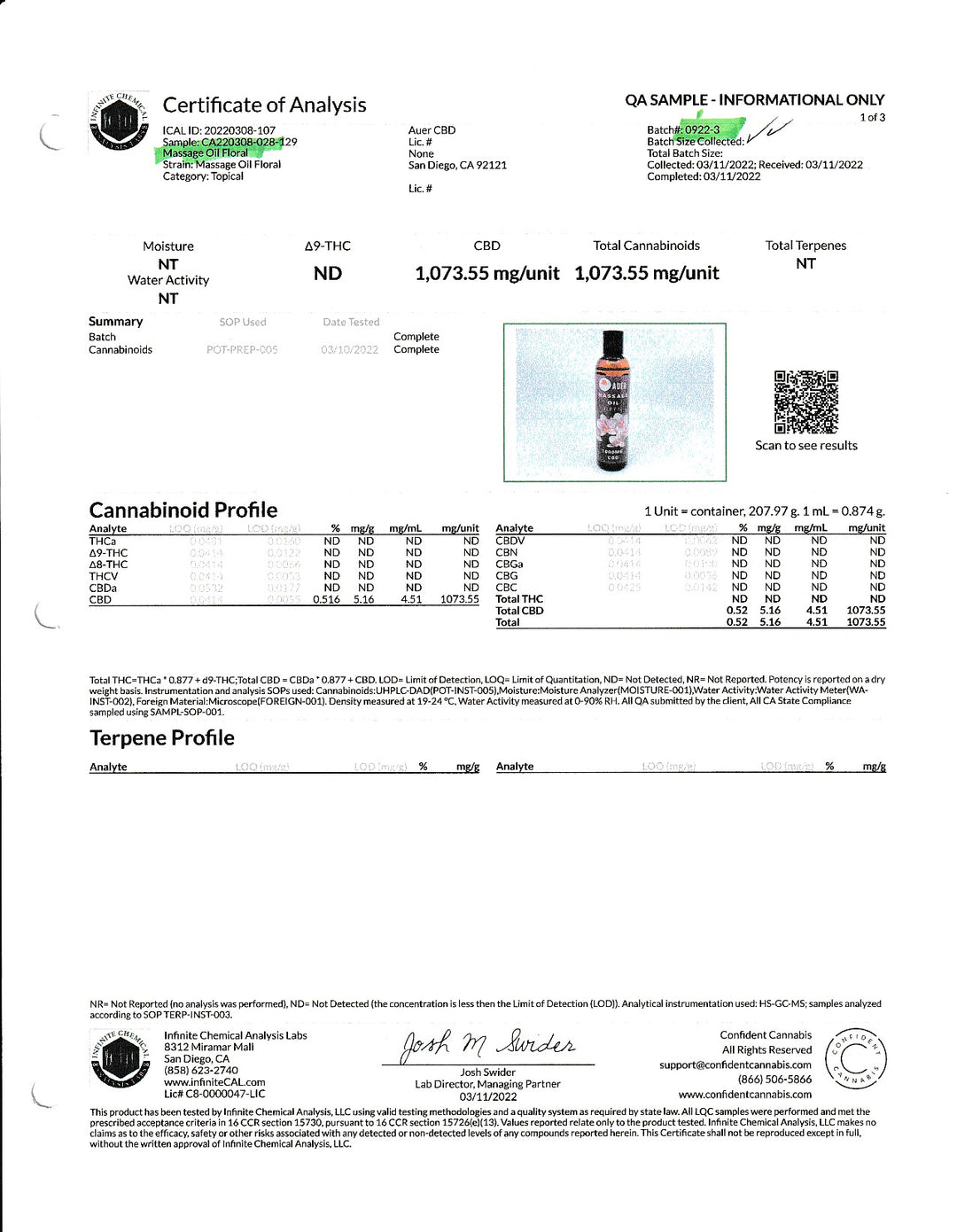 CBD Massage Oil - 1000mg